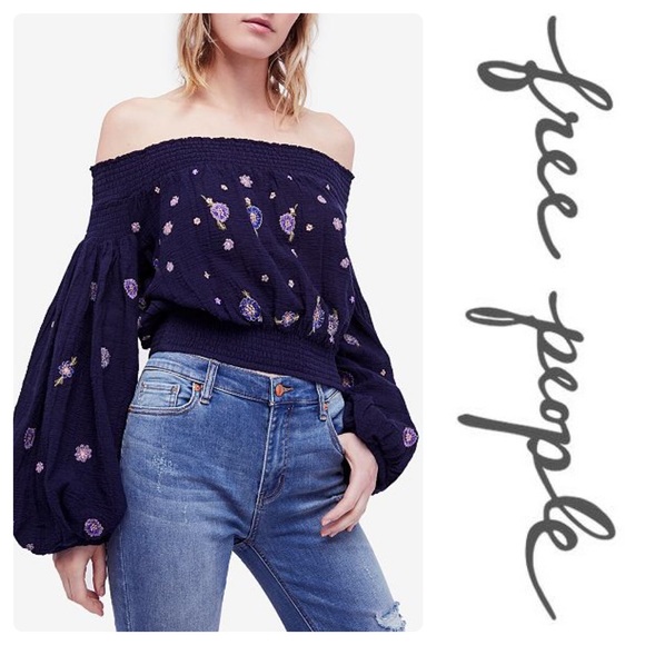 New Free People Saachi Smocked Off-T-Shoulder Top - Picture 3 of 8